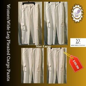 Fall Collection Women Wide Leg White Cargo Pants